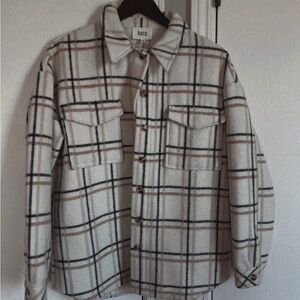 BKE Womens's Plaid Jacket - Cream and Brown